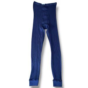 Vintage 70s Scandinavian Knitters Mens Thermal Pant Sz Large Blue Fishnet Mesh